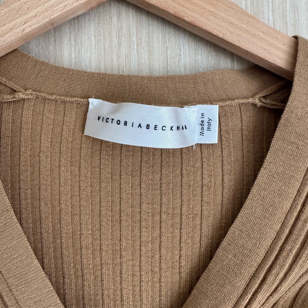 Victoria Beckham Camel Ribbed Cardigan - Picture 4 of 5